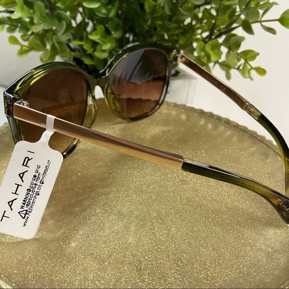 Tahari by Elie Tahari Oversized Slight Cat Eye Sunglasses, Honey Tortoise/Gold - Picture 4 of 10